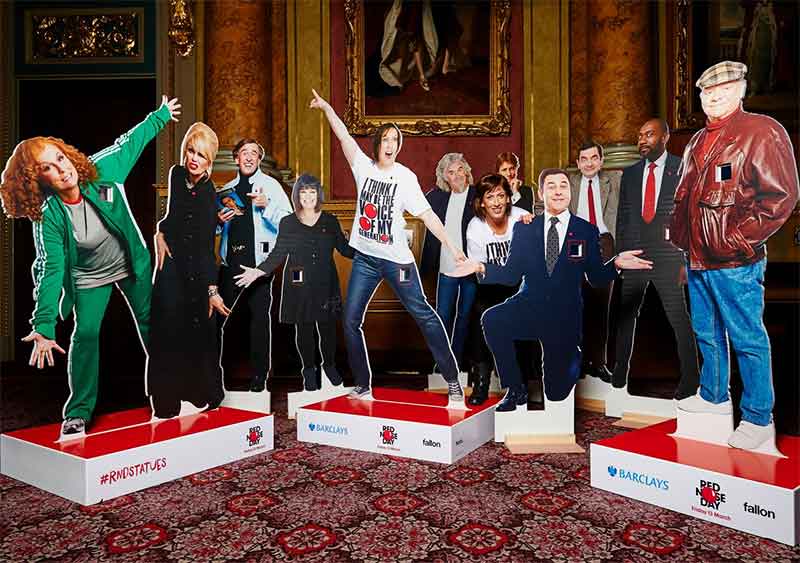 Miranda Hart and Comic Relief's Red Nose Day Statues. Photo: Ray Burmiston