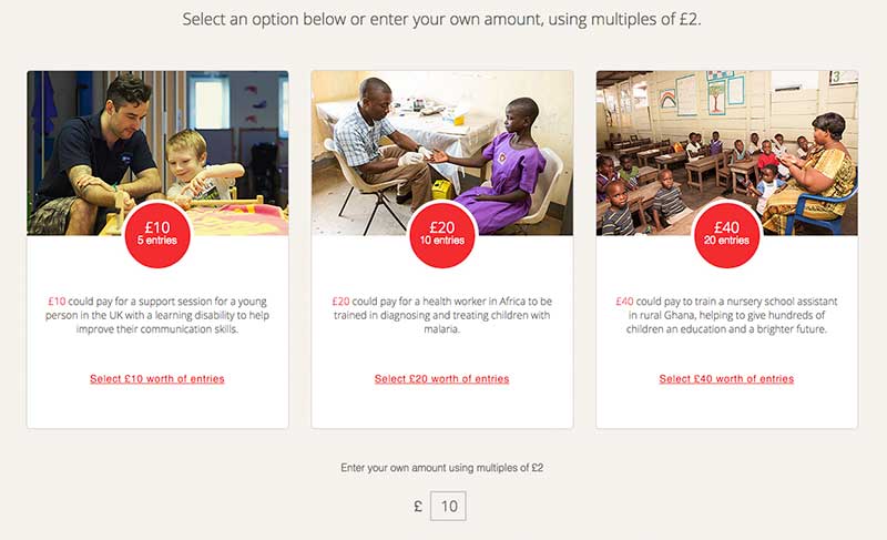 Multiple entries promoted on Comic Relief's online prize draw.
