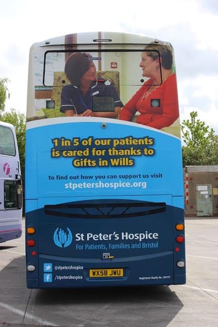 St Peter's Hospice legacy advert on a bus