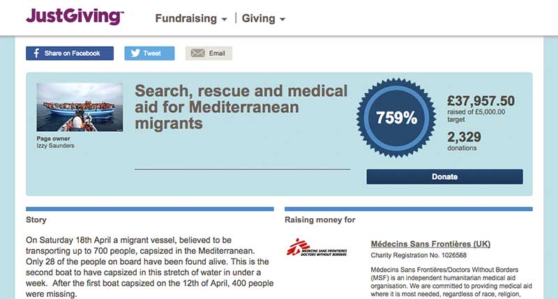 Izzy Saunder's Justgiving campaign for MSF-UK