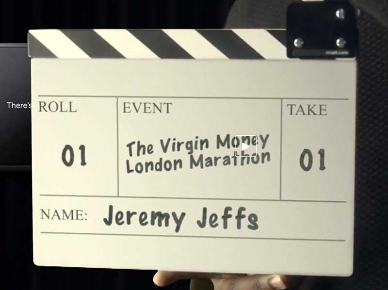 Clapperboard on Virgin Money Giving personalised video for Jeremy Jeffs
