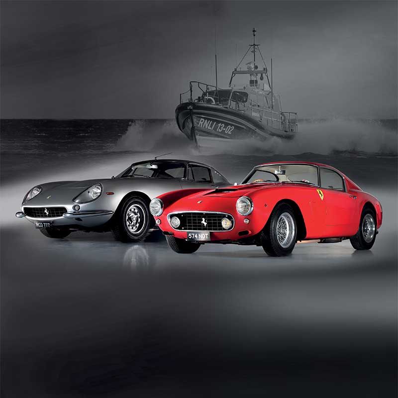 (l-r) 1967 Ferrari 275 GTB/4 and 1960 Ferrari 250 GT SWB - Image copyright and courtesy of H&H Classics. Photo by Neil Fraser'.
