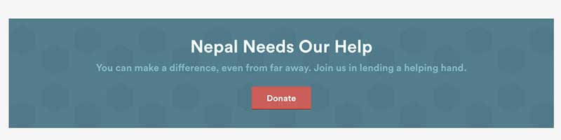 Airbnb front page appeal for Nepal donations