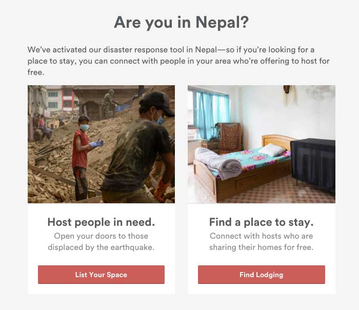 Airbnb Nepal disaster response