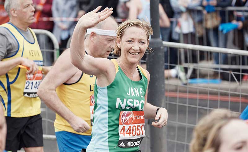 Jane, running for the NSPCC in the Virgin Money London Marathon 2015. Photo: Tom Hull.