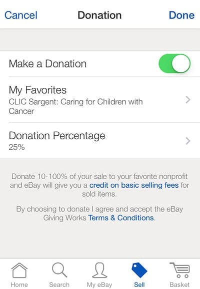 eBay for Charity - make a donation screenshot
