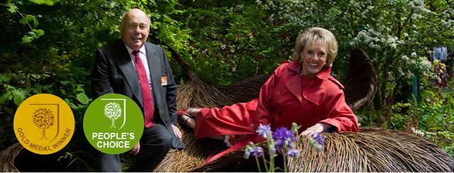 Julian Fellowes and Esther Rantzen at The Haven garden at RHS Chelsea Flower Show 2015
