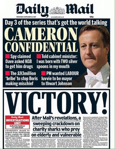 Daily Mail front page - Victory! - 23 September 2015