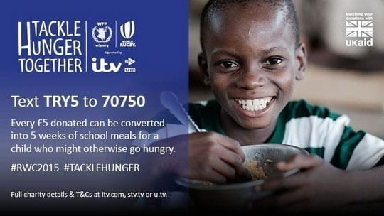 ITV Tackle Hunger Together appeal during Rugby World Cup 2015