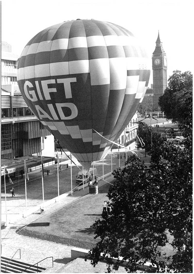 Hot air balloon launches Gift Aid on 1 October 1990