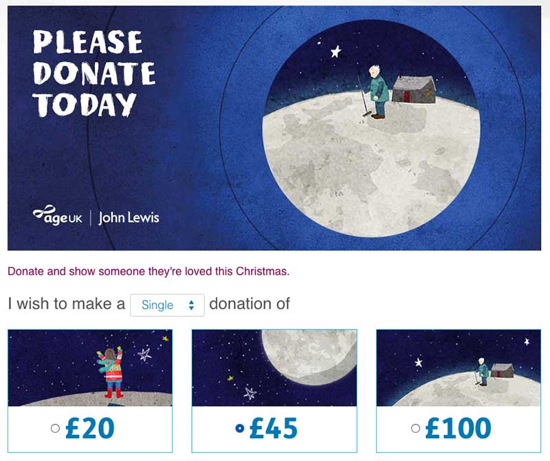 Man on the Moon donation page on Age UK's website