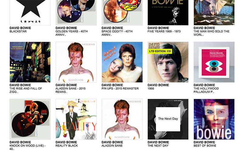 David Bowie albums on Rough Trade's website