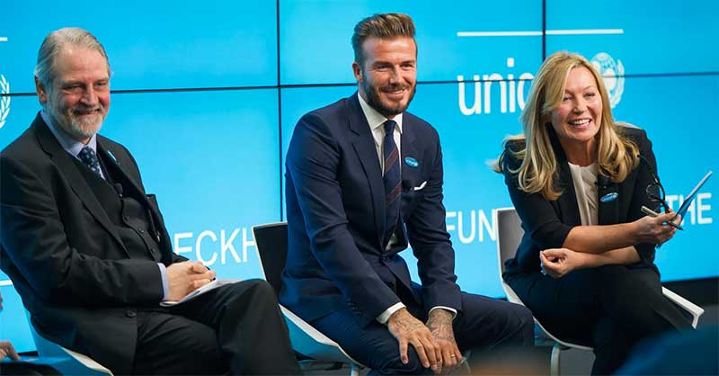 David Bull and Kirsty Young at launch of David Beckham's 7 Foundation for Unicef